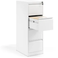 Archivador de oficina strong 4 cajones, cierre centralizado, blanco