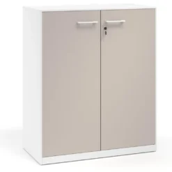 Armario de metal para oficina con puertas de melamina Strong 109x92cm, estructura blanca