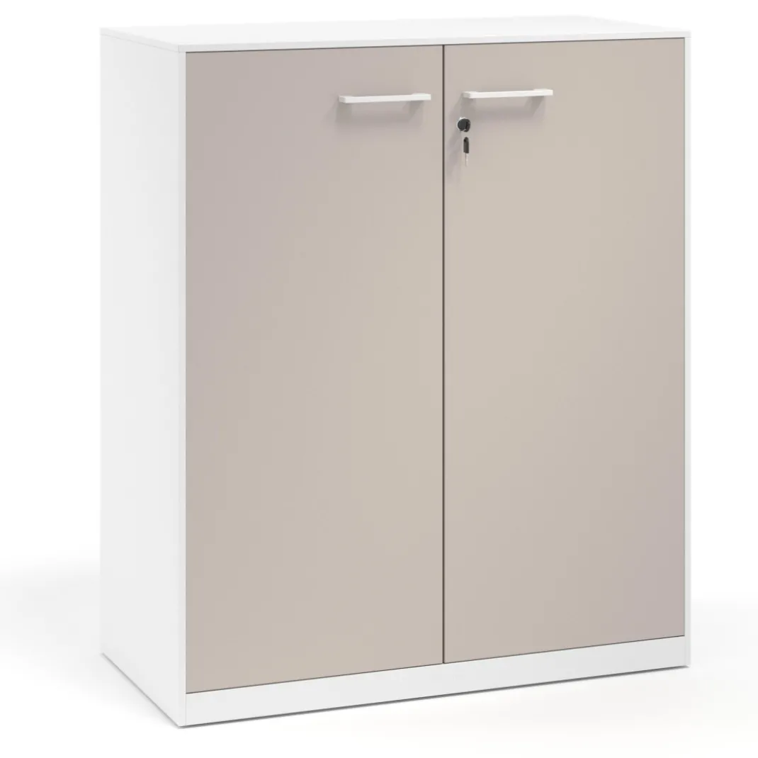 Armario de metal para oficina con puertas de melamina Strong 109x92cm, estructura blanca