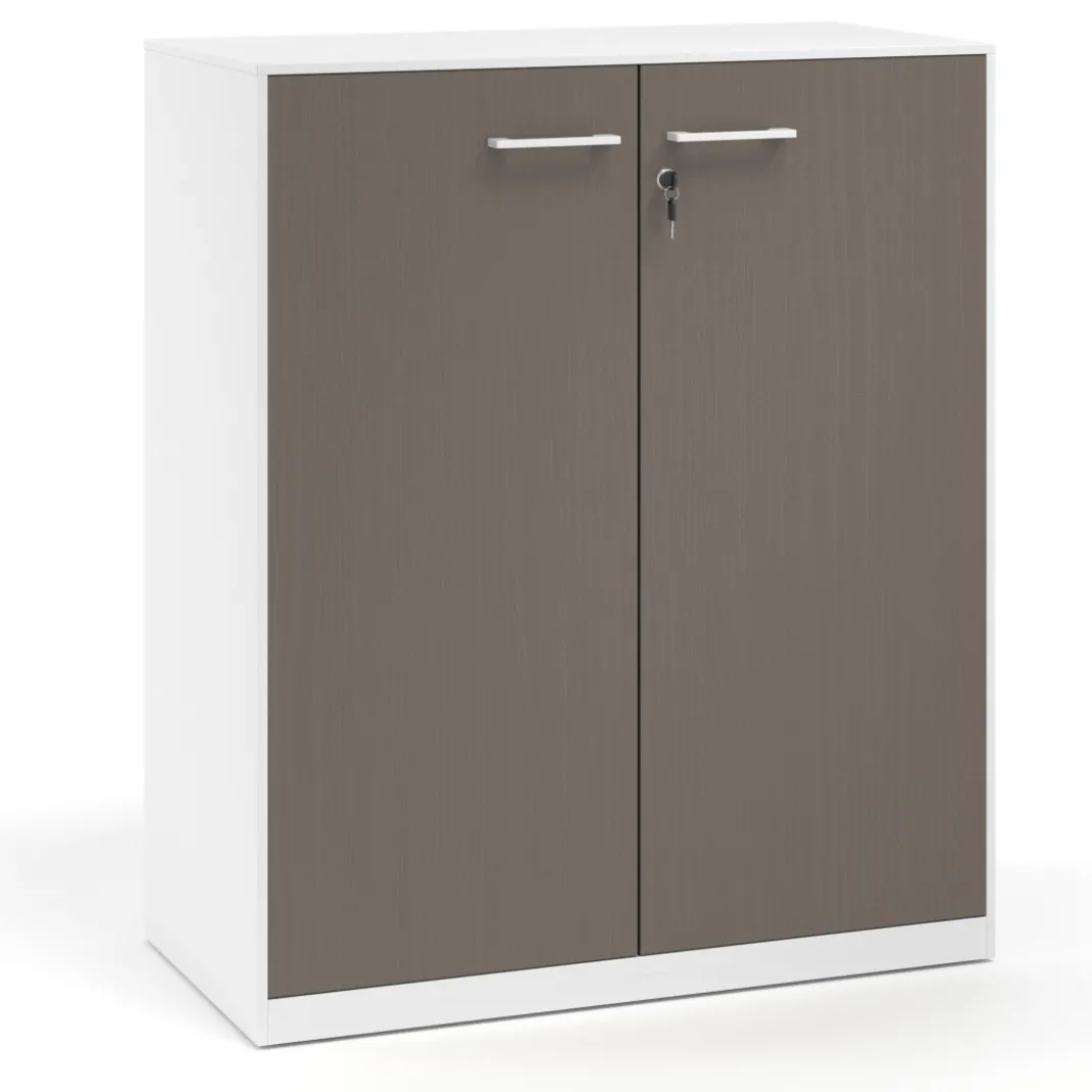 Armario de metal para oficina con puertas de melamina Strong 109x92cm, estructura blanca