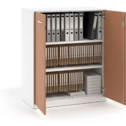 Armario de metal para oficina con puertas de melamina Strong 109x92cm, estructura blanca