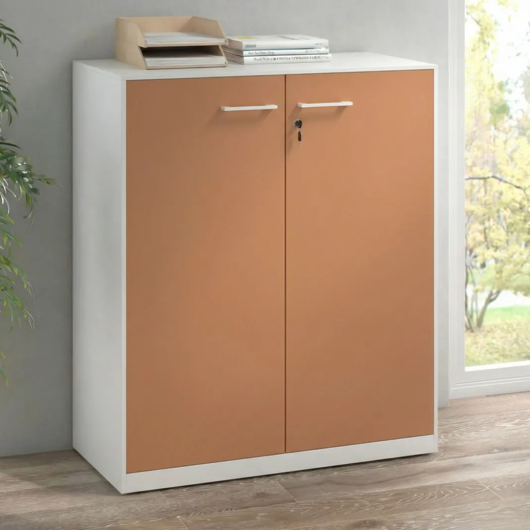 Armario de metal para oficina con puertas de melamina Strong 109x92cm, estructura blanca