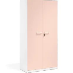 Armario metálico de oficina con puertas de melamina Strong 185x92cm, estructura blanca