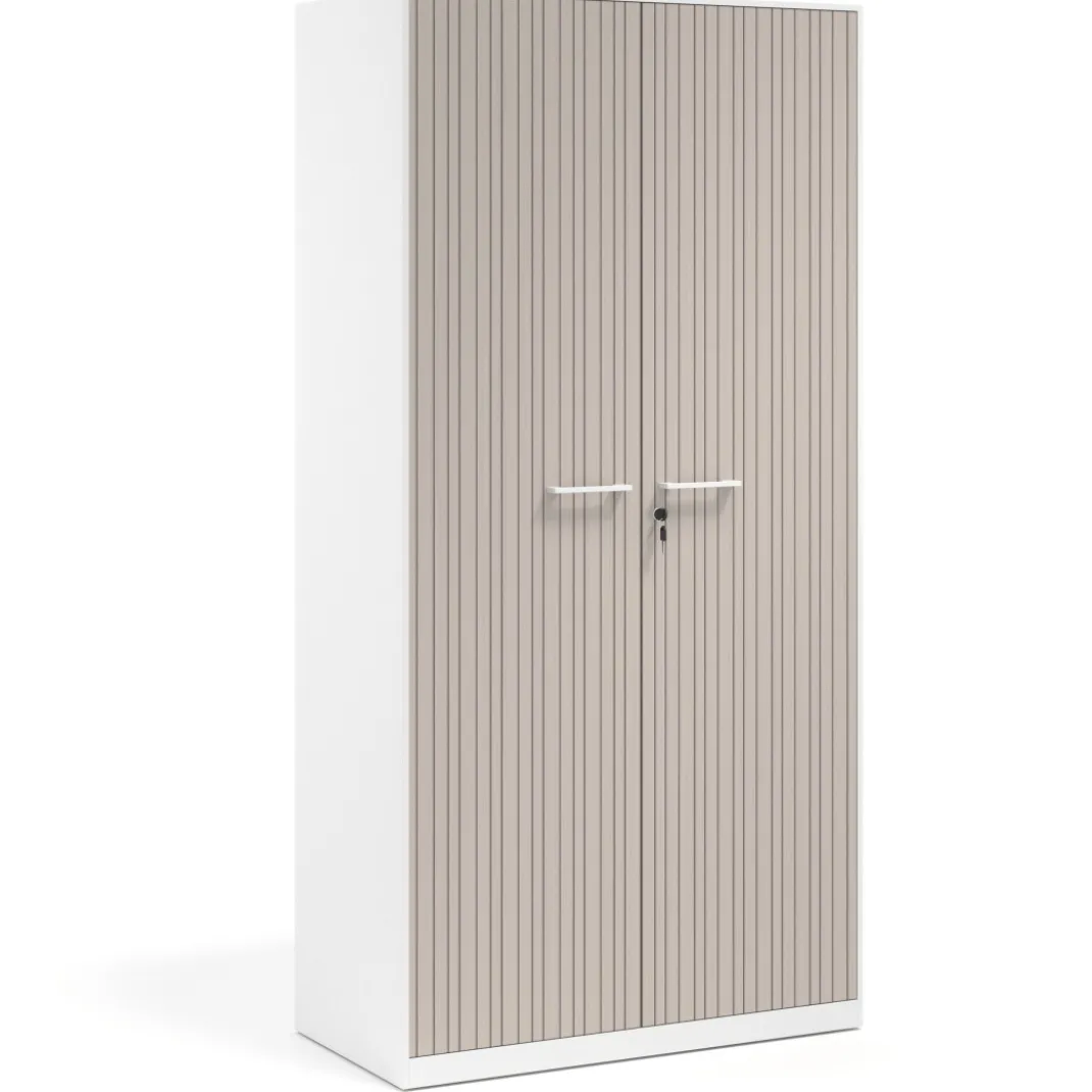Armario metálico de oficina con puertas de melamina Strong 185x92cm, estructura blanca
