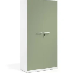 Armario metálico de oficina con puertas de melamina Strong 185x92cm, estructura blanca