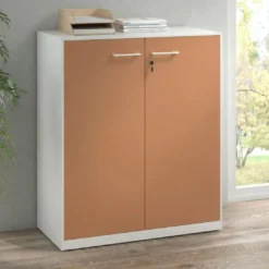 Armario metálico para oficina con puertas de melamina Strong 109x92cm, estructura aluminio