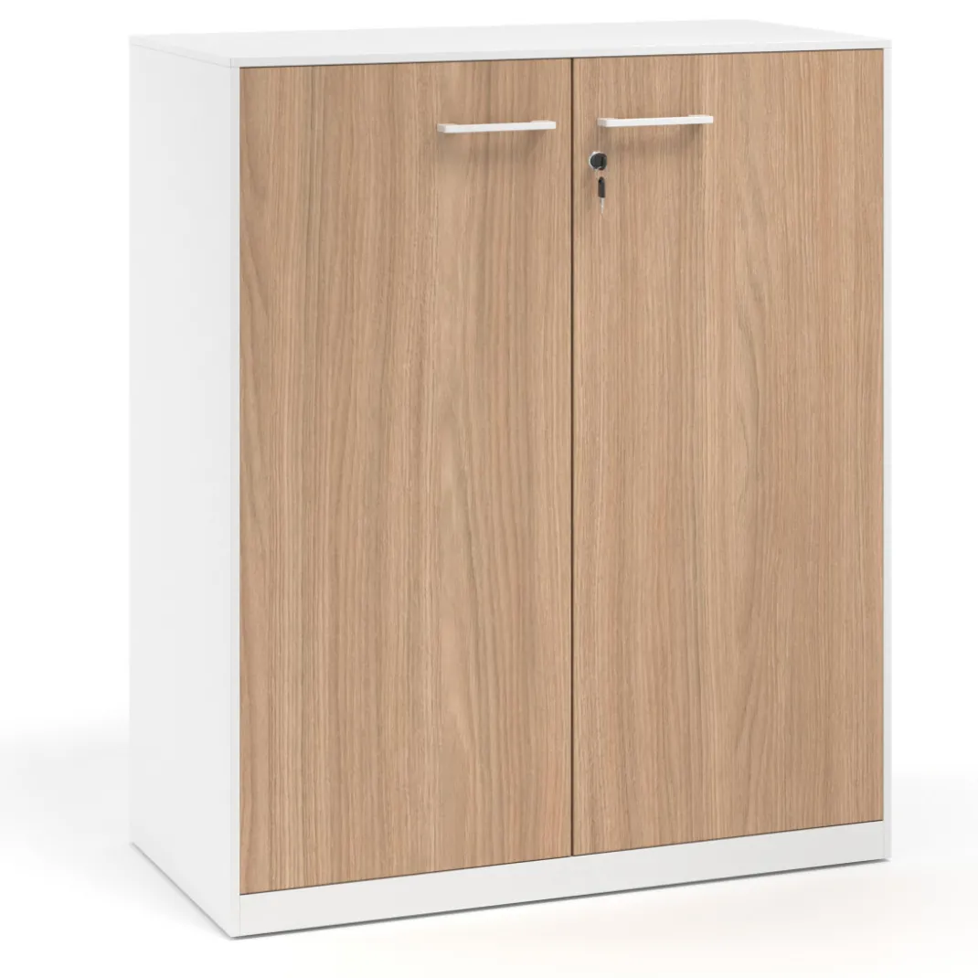 Armario de metal para oficina con puertas de melamina Strong 109x92cm, estructura blanca