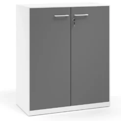 Armario de metal para oficina con puertas de melamina Strong 109x92cm, estructura blanca