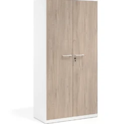 Armario metálico de oficina con puertas de melamina Strong 185x92cm, estructura blanca