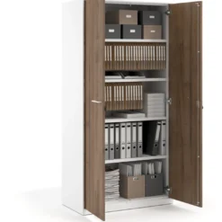 Armario metálico de oficina con puertas de melamina Strong 185x92cm, estructura blanca