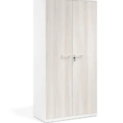 Armario metálico de oficina con puertas de melamina Strong 185x92cm, estructura blanca