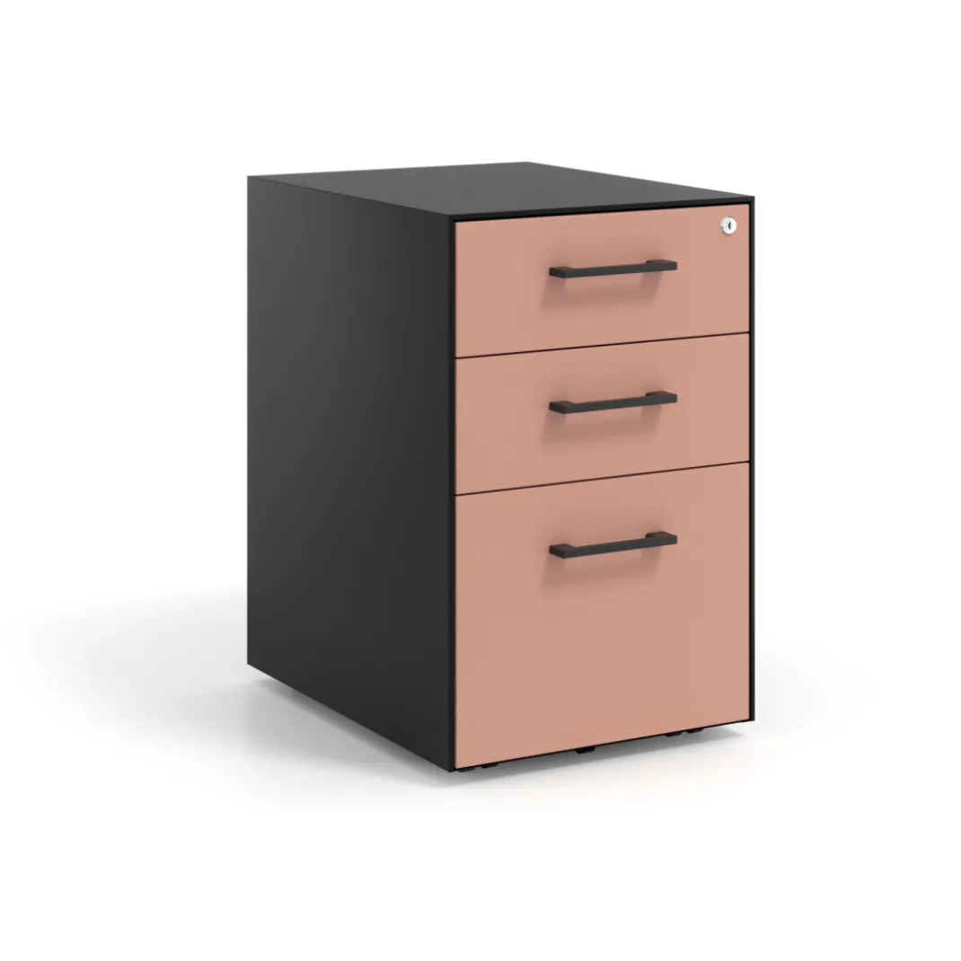 Cajonera de oficina Strong 2 cajones + archivo estructura negra frontales melamina