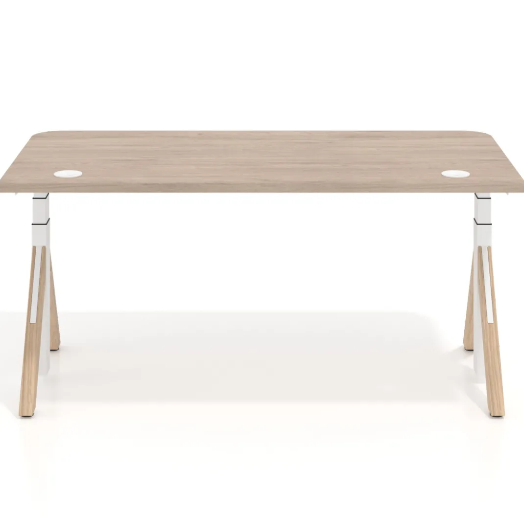 Escritorio Elevable Erghos Alpha estructura de madera 2 cantos curvos