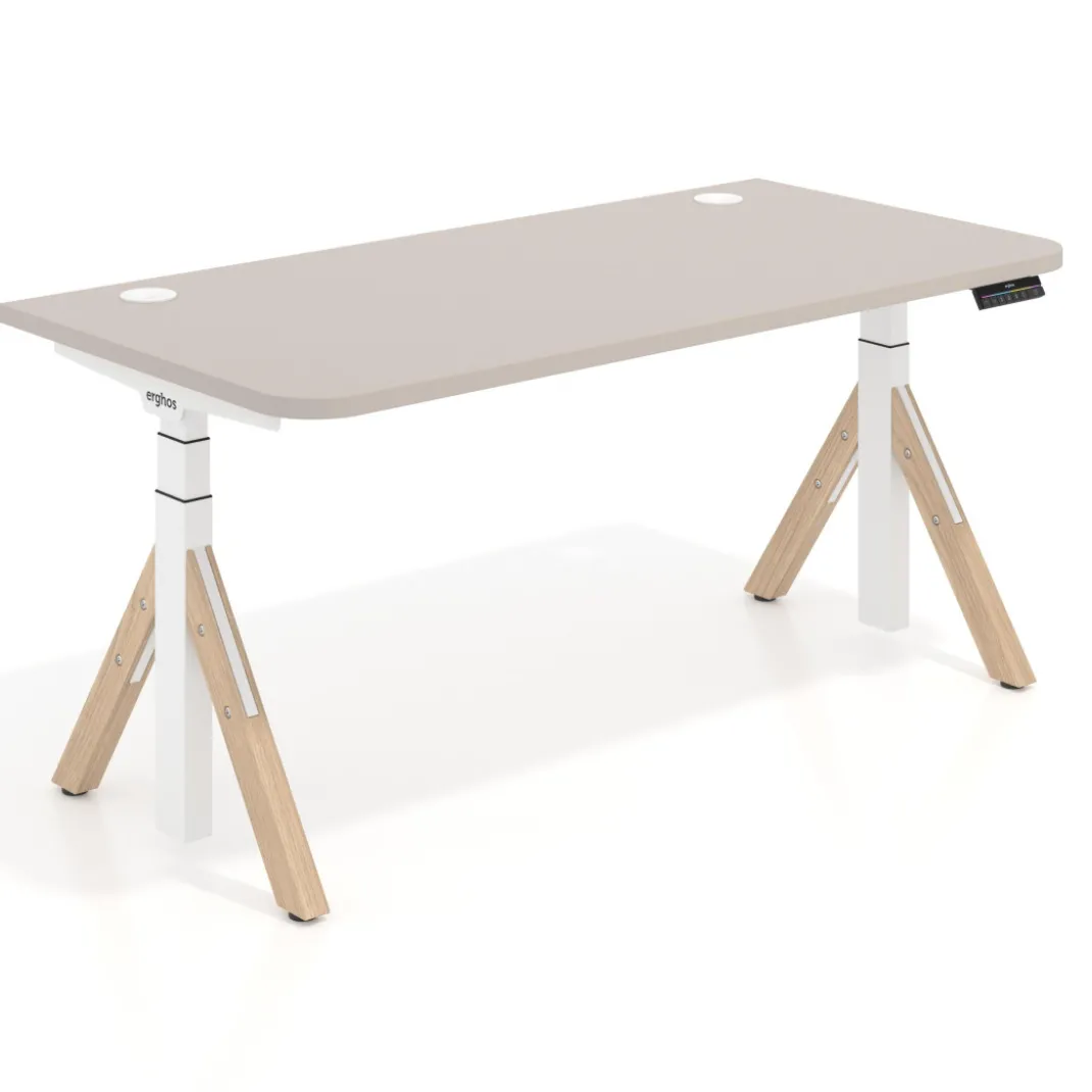 Escritorio Elevable Erghos Alpha estructura de madera 2 cantos curvos