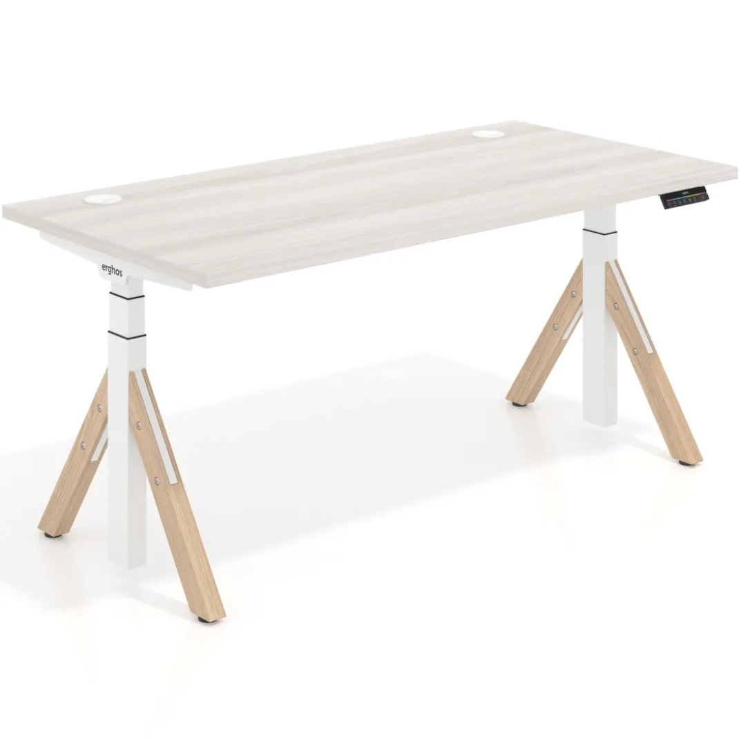 Escritorio Elevable Erghos Alpha estructura de madera 2 cantos curvos