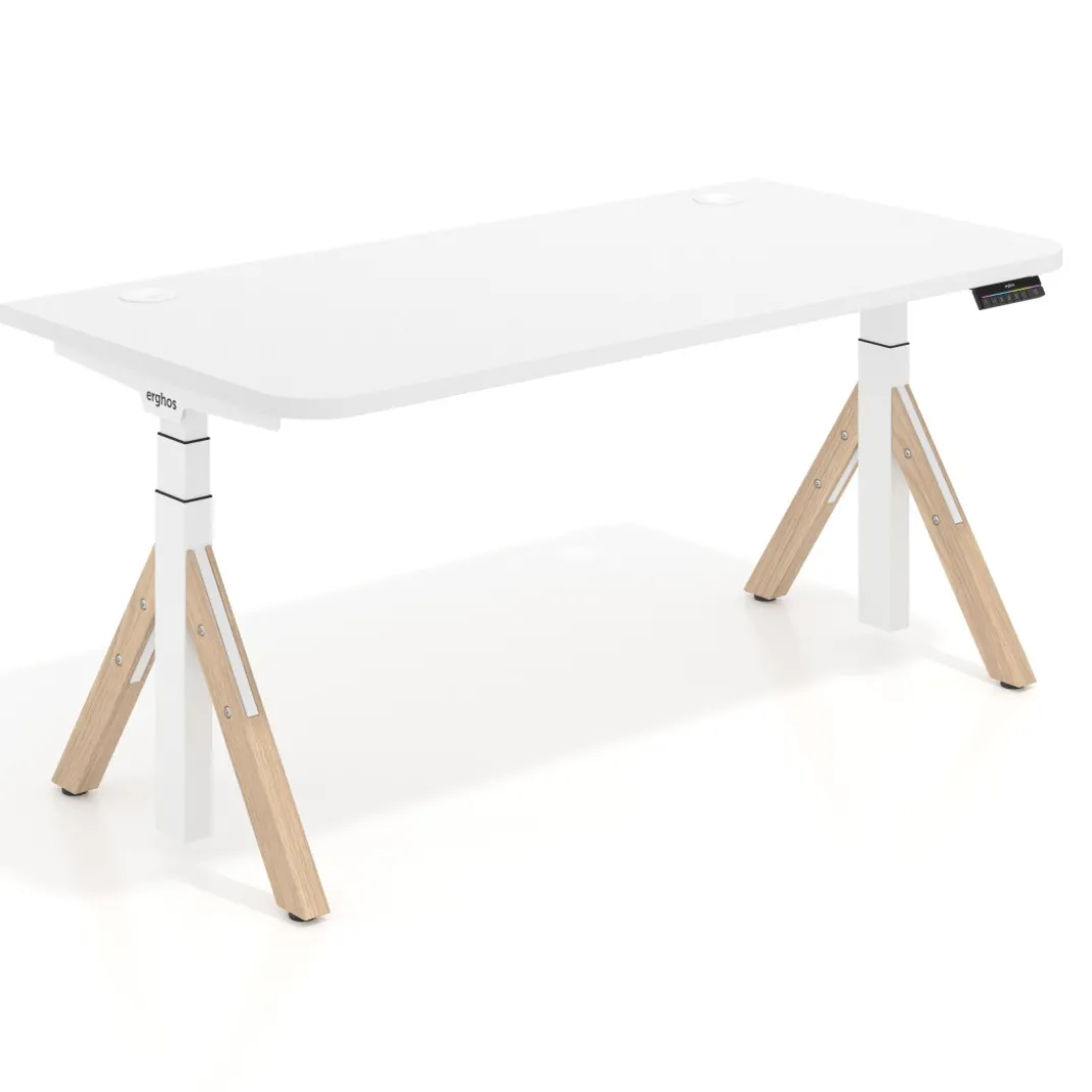Escritorio Elevable Erghos Alpha estructura de madera 2 cantos curvos