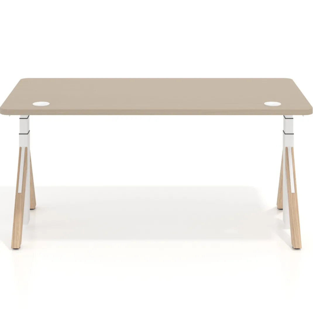 Escritorio Elevable Erghos Alpha estructura de madera 4 cantos curvos