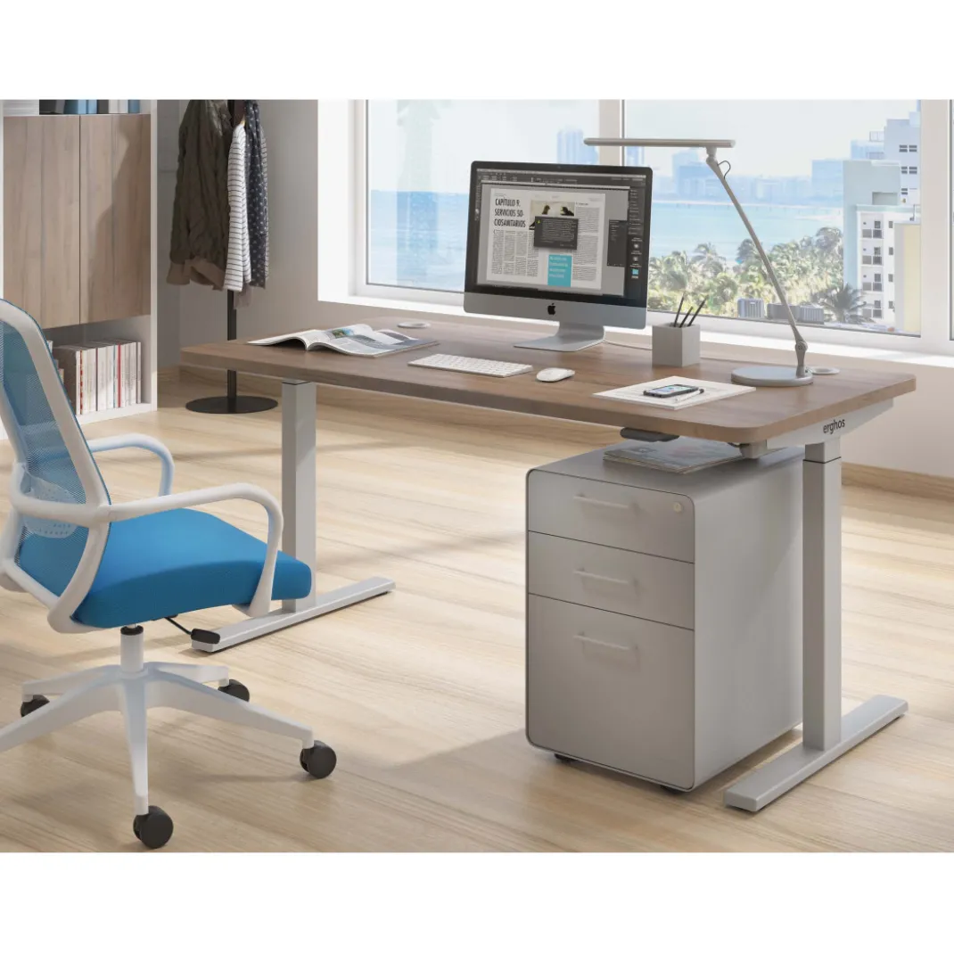 Escritorio Elevable Erghos Smart estructura aluminio canto curvo