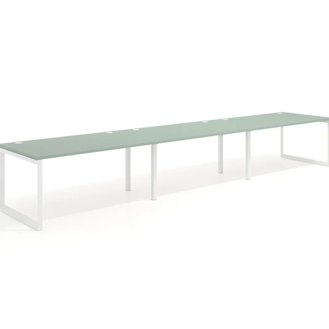 Mesa de despacho progresiva Delta triple, fondo 100cm, estructura blanca