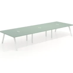 Mesa de oficina coworking triple UvePro fondo 166, cantos rectos, estructura blanca