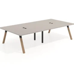 Mesa de oficina coworking doble UvePro fondo 166, cantos rectos, estructura negra/madera