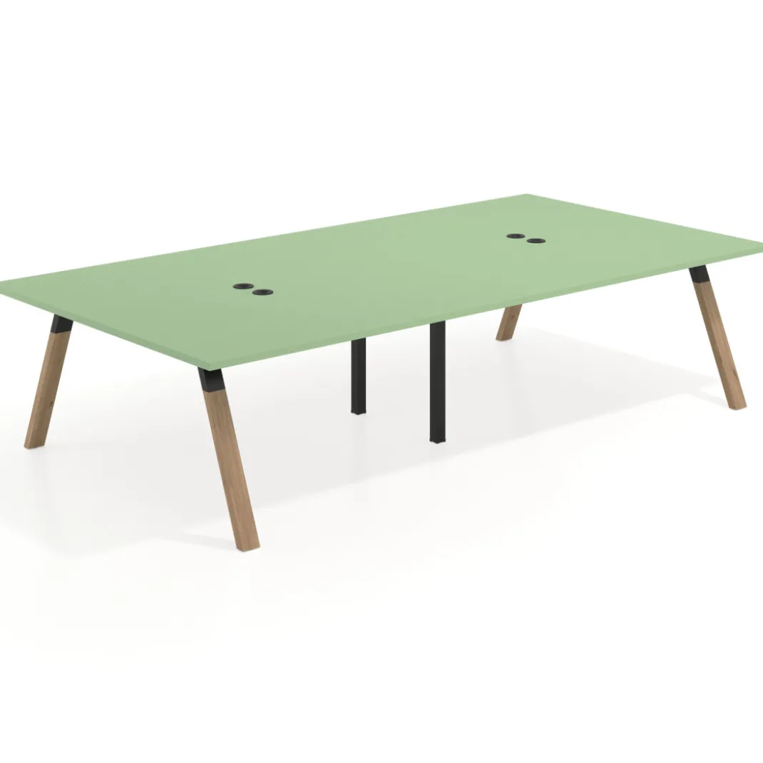 Mesa de oficina coworking doble UvePro fondo 166, cantos rectos, estructura negra/madera