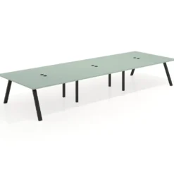 Mesa de oficina coworking triple UvePro fondo 166, cantos rectos, estructura negra