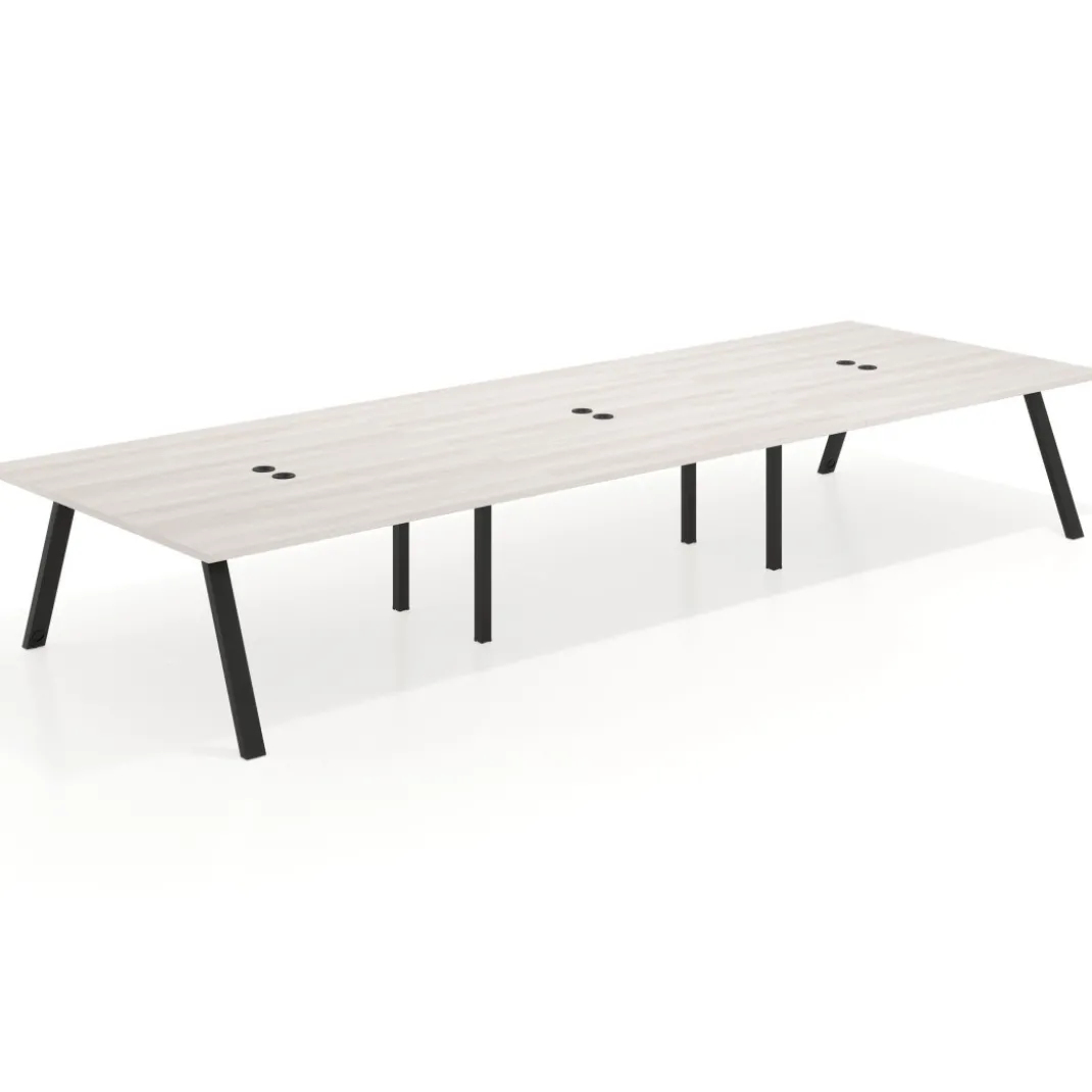 Mesa de oficina coworking triple UvePro fondo 166, cantos rectos, estructura negra