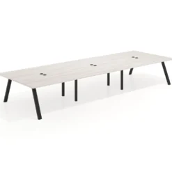 Mesa de oficina coworking triple UvePro fondo 166, cantos rectos, estructura negra