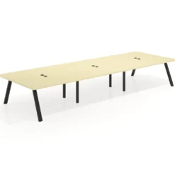 Mesa de oficina coworking triple UvePro fondo 166, cantos rectos, estructura negra