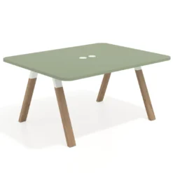 Mesa de oficina doble UvePro fondo 126, cantos redondeados, estructura blanca/madera