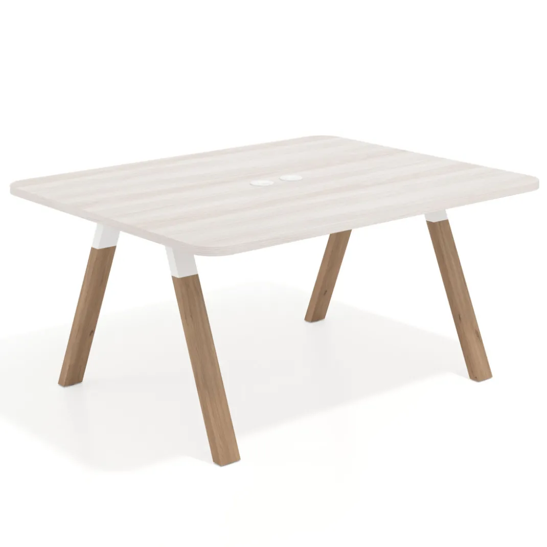 Mesa de oficina doble UvePro fondo 126, cantos redondeados, estructura blanca/madera