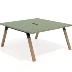 Mesa de oficina doble UvePro fondo 166, cantos rectos, estructura negra/madera