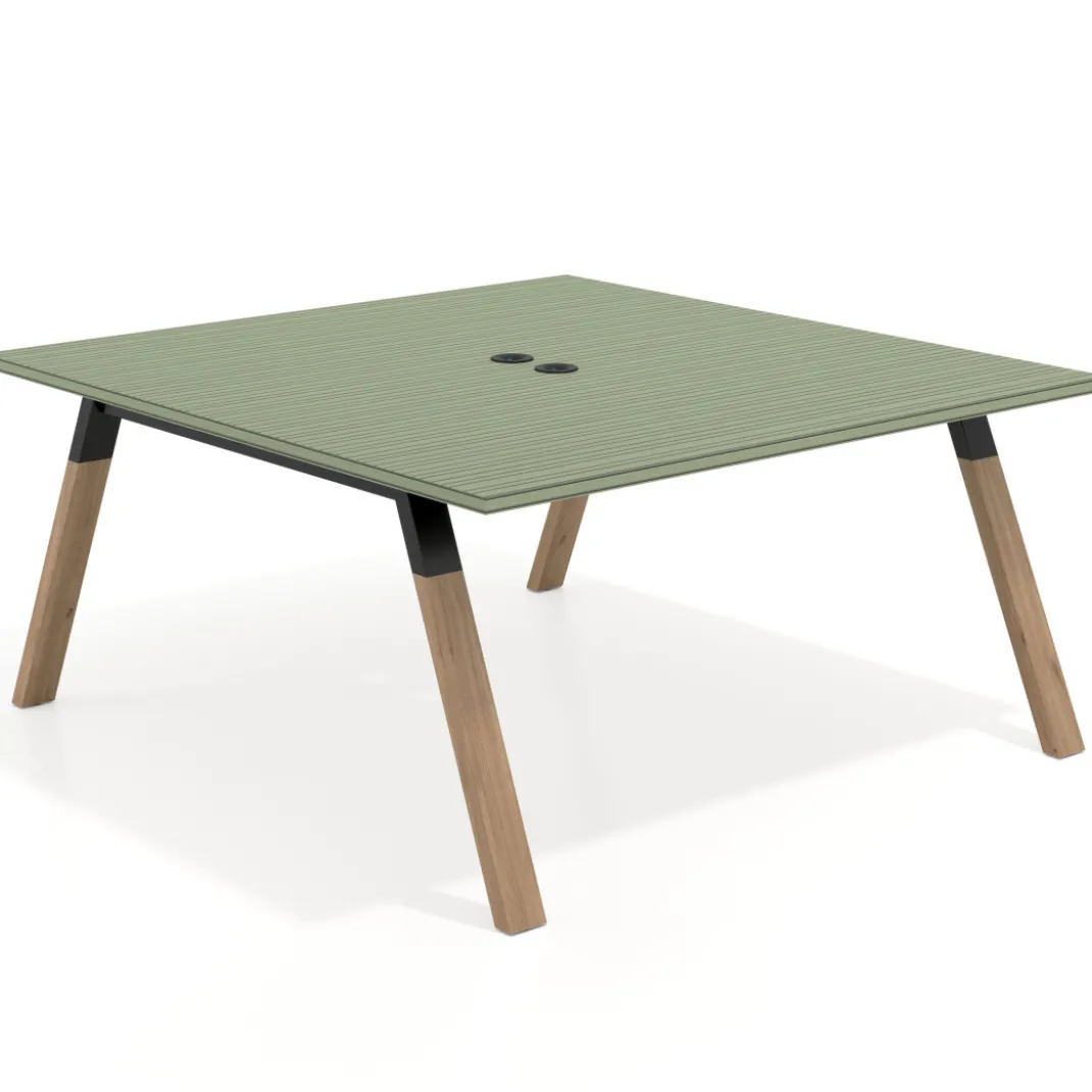 Mesa de oficina doble UvePro fondo 166, cantos rectos, estructura negra/madera