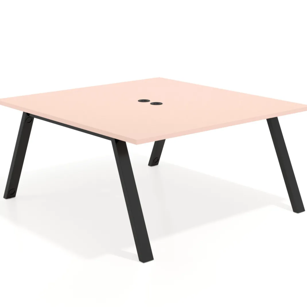 Mesa de oficina doble UvePro fondo 166, cantos rectos, estructura negra