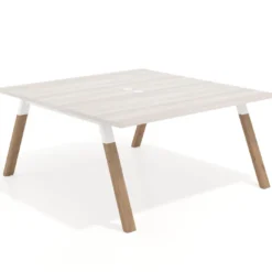 Mesa de oficina doble UvePro fondo 166, cantos rectos, estructura blanca/madera