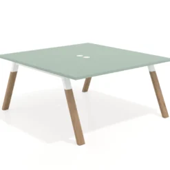 Mesa de oficina doble UvePro fondo 166, cantos rectos, estructura blanca/madera