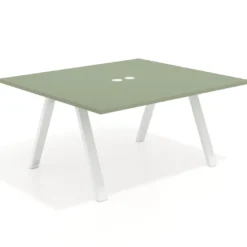 Mesa de oficina doble UvePro fondo 142, cantos rectos, estructura blanca