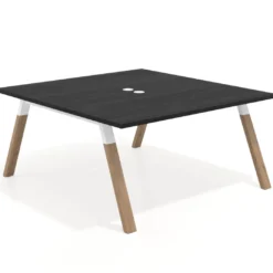 Mesa de oficina doble UvePro fondo 166, cantos rectos, estructura blanca/madera