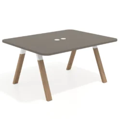 Mesa de oficina doble UvePro fondo 126, cantos redondeados, estructura blanca/madera