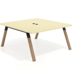 Mesa de oficina doble UvePro fondo 166, cantos rectos, estructura negra/madera
