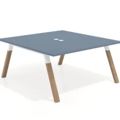 Mesa de oficina doble UvePro fondo 166, cantos rectos, estructura blanca/madera