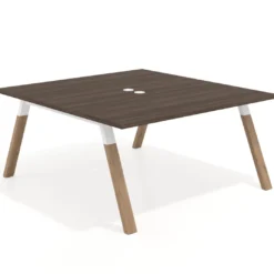 Mesa de oficina doble UvePro fondo 166, cantos rectos, estructura blanca/madera