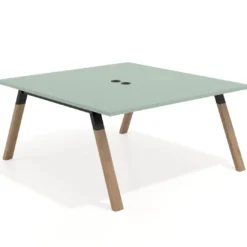 Mesa de oficina doble UvePro fondo 166, cantos rectos, estructura negra/madera