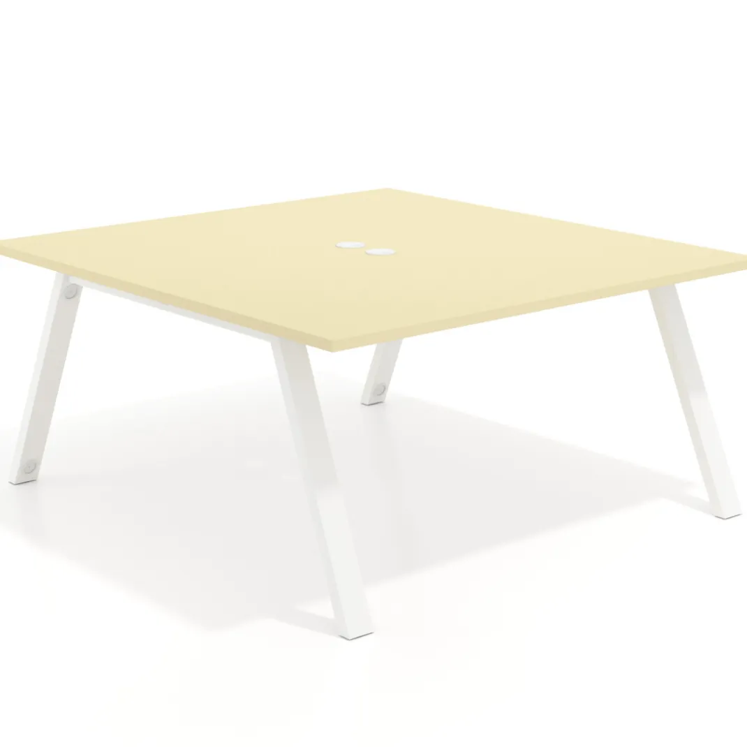 Mesa de oficina doble UvePro fondo 166, cantos rectos, estructura blanca