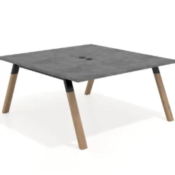 Mesa de oficina doble UvePro fondo 166, cantos rectos, estructura negra/madera