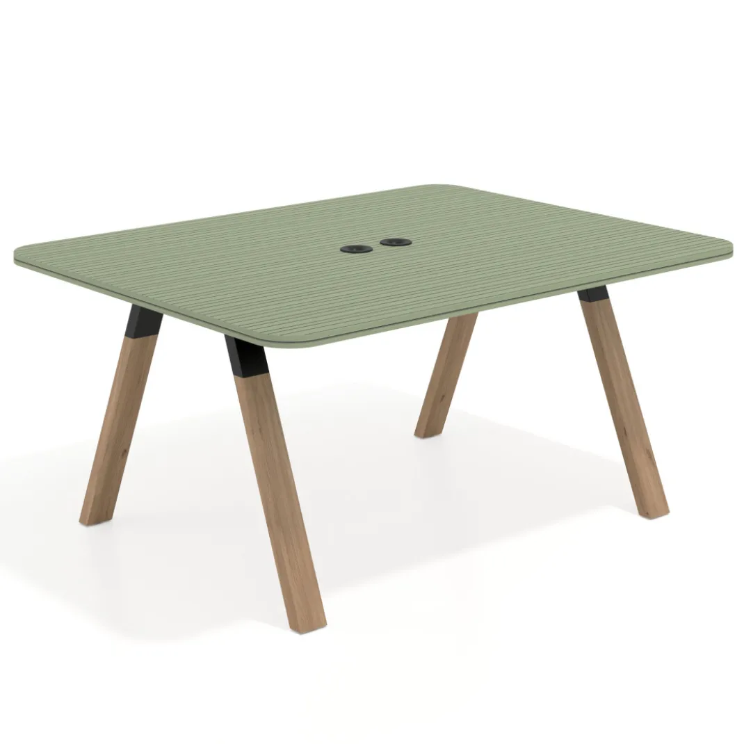 Mesa de oficina doble UvePro fondo 126, cantos redondeados, estructura negra/madera