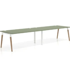 Mesa de oficina en continuidad Arki doble, patas de madera, fondo 100cm