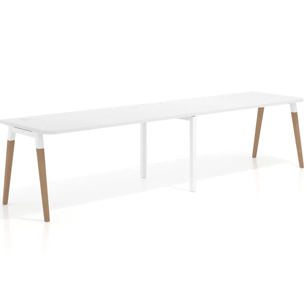 Mesa de oficina en continuidad Arki doble con bordes redondeados, fondo 80cm
