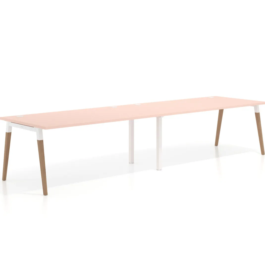 Mesa de oficina en continuidad Arki doble, patas de madera, fondo 100cm